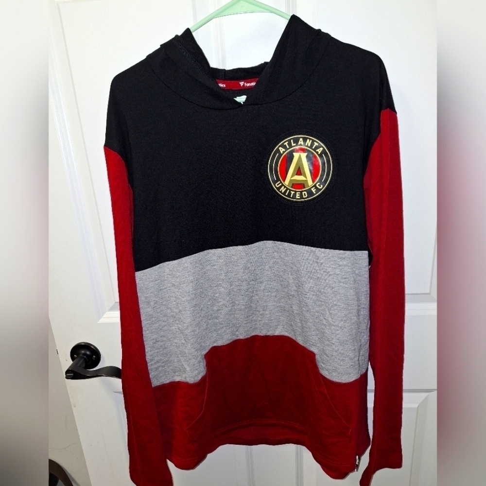 A Fanatics official MLS Atlanta United long sleeve hoodie in a size large, XL.